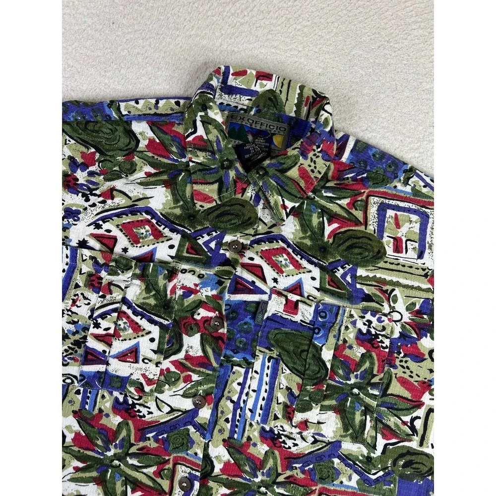 ExOfficio Shirt Womens Medium Multicolor Floral Print‎ S/S Hawaiian Button Up